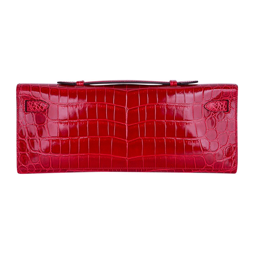 Hermes Kelly Cut Braise Crocodile Clutch Bag Gold Hardware In New Condition For Sale In Miami, FL