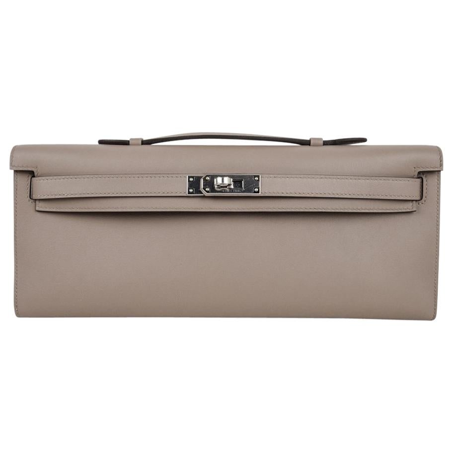 Hermes Kelly Cut Bag Gris Asphalt Gray Clutch Swift Palladium Hardware