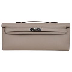 Hermes Kelly Cut Bag Gris Asphalt Gray Clutch Swift Palladium Hardware