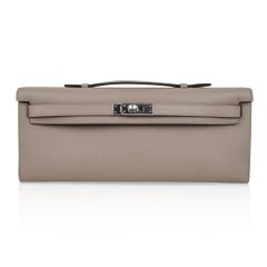 Hermes Kelly Cut Bag Gris Asphalte Gray Clutch Swift Palladium