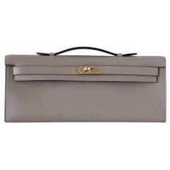 Hermes Kelly Cut Bag Gris Asphalte Gris Clutch Swift Palladium