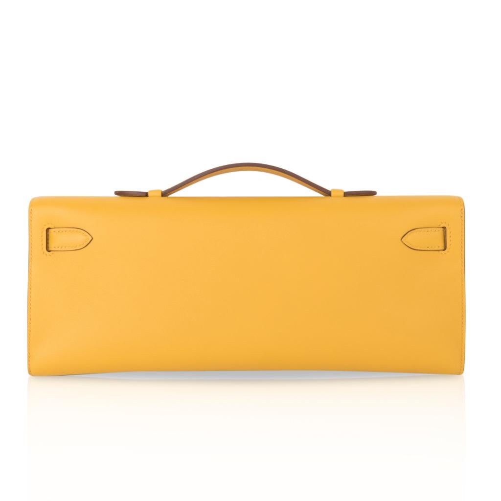 Hermes Kelly Cut Bag Jaune Ambre Clutch Swift Gold Hardware New 1