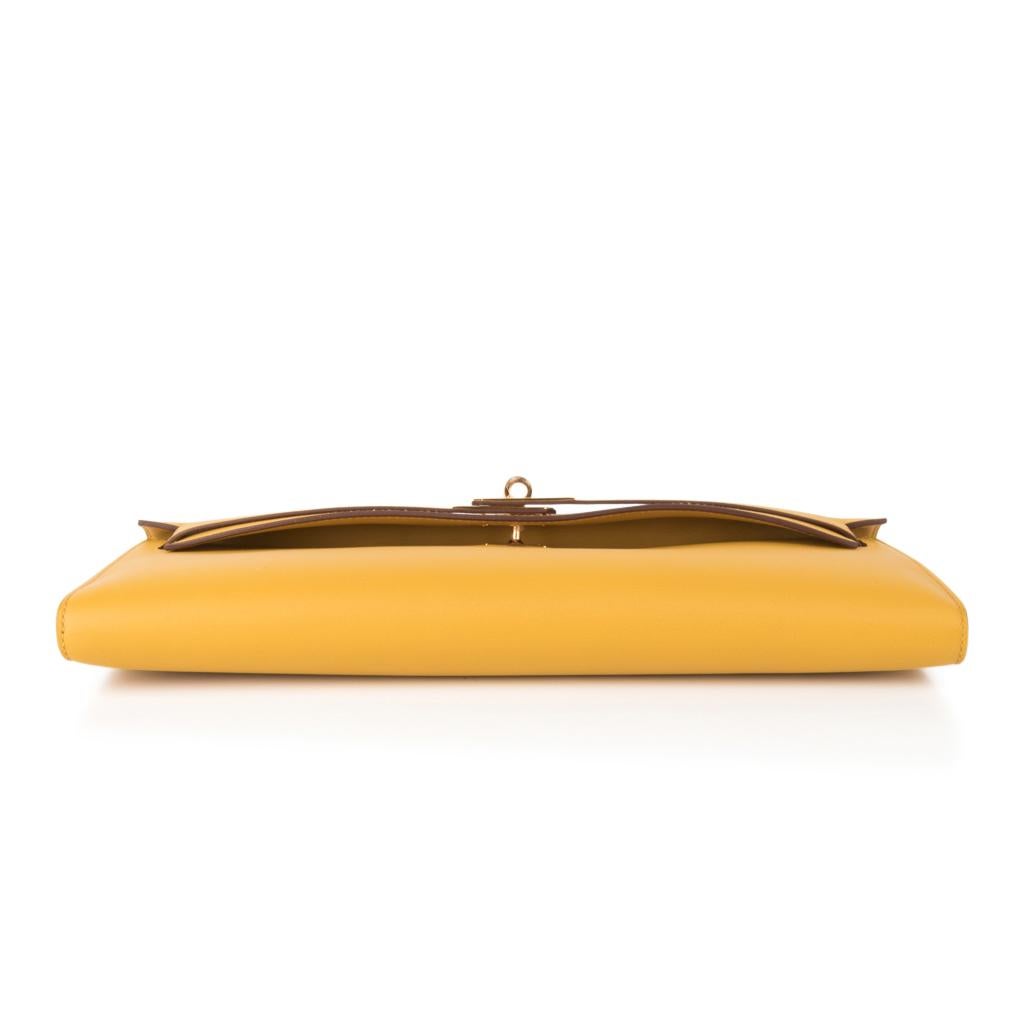 Hermes Kelly Cut Bag Jaune Ambre Clutch Swift Gold Hardware New 2