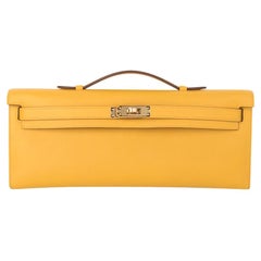 Hermes Kelly Cut Bag Jaune Ambre Clutch Swift Gold Hardware Nouveau