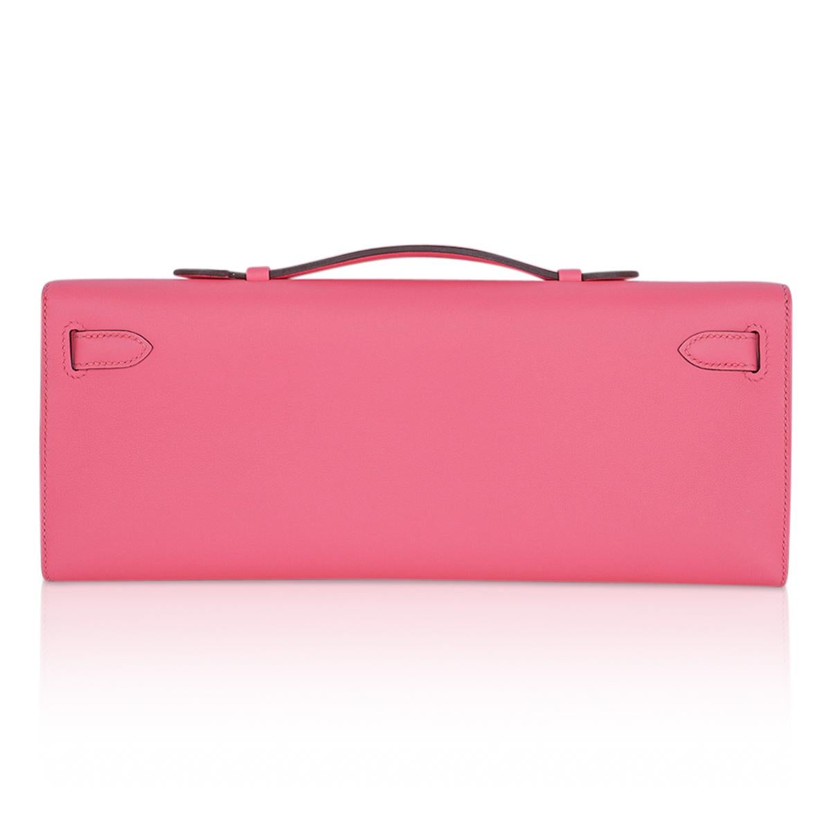 Hermes Kelly Cut Rose Azalee Clutch Bag Swift Palladium Hardware New In New Condition For Sale In Miami, FL