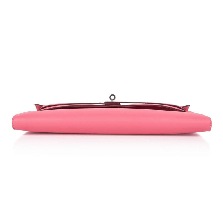 Hermes Kelly Cut Bag Pink Rose Azalee Clutch Swift Palladium Hardware New For Sale 5