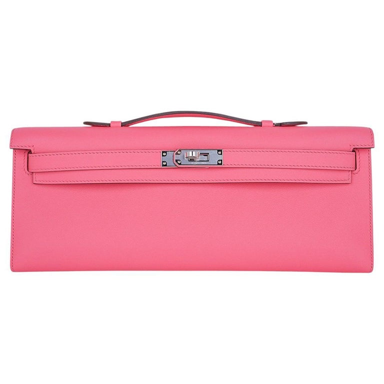 HERMES Jige Clutch Handbag Epsom Leather Rose Azalee Pink