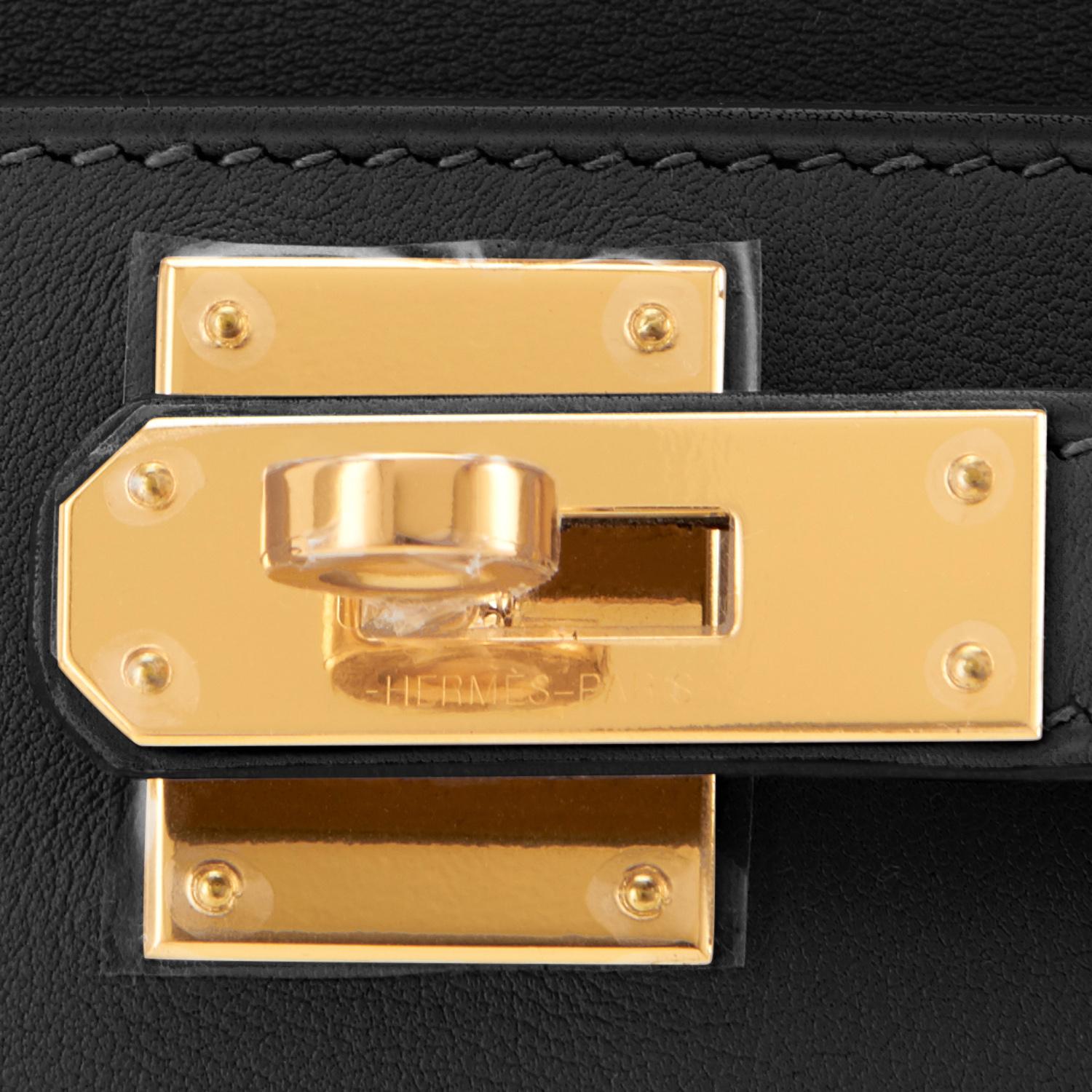 Hermes Kelly Cut Black Clutch Pochette Swift Gold Hardware NEW 2