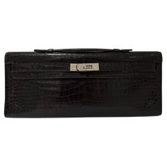 Hermes Kelly Corte Cocodrilo Porosus Negro herrajes de oro y diamantes