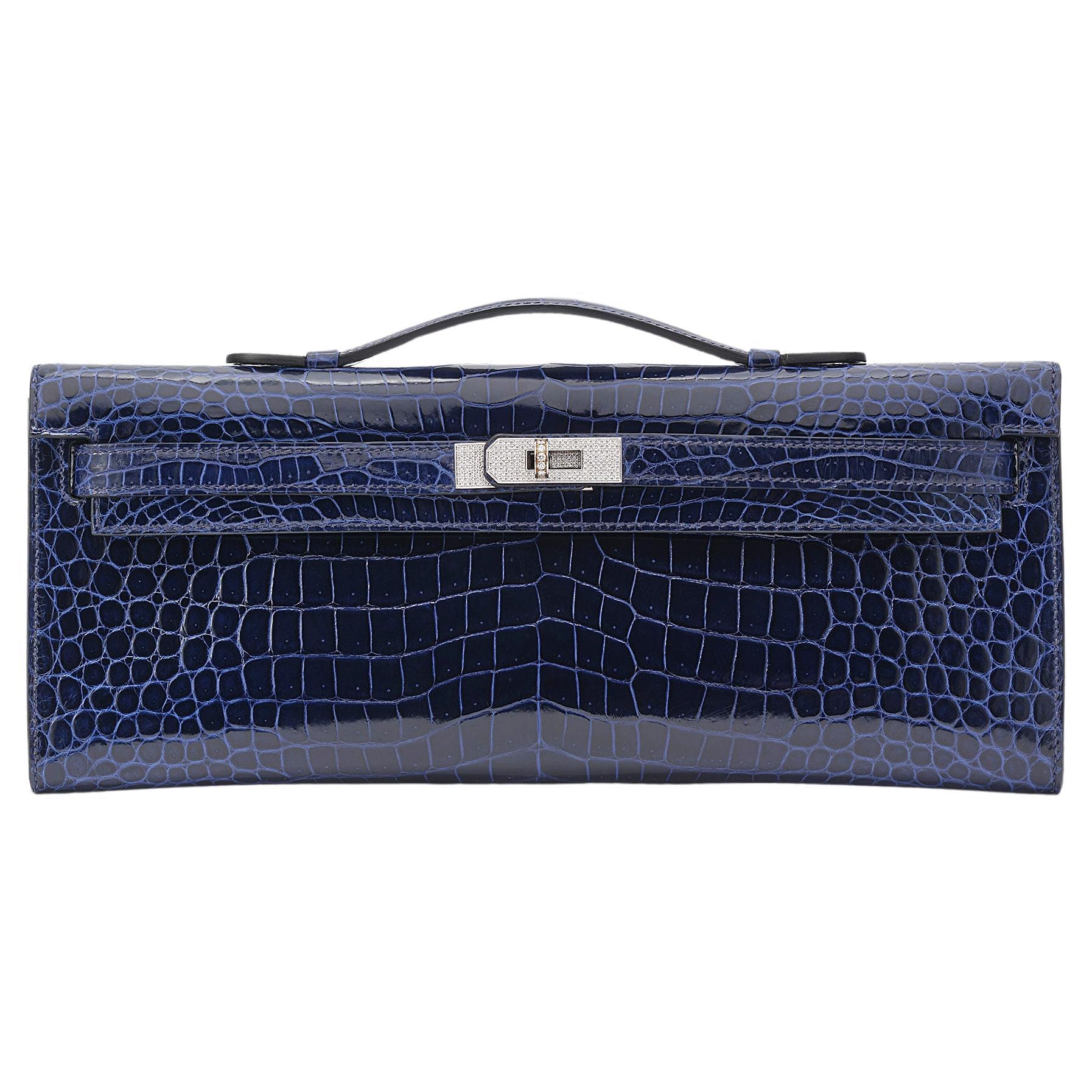 Hermès Kelly Cut Bleu Saphir Diamant Krokodil Porosus im Angebot