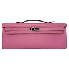 HERMES Kelly Cut Bubblegum 5P Pink Swift Leather Palladium Hardware
