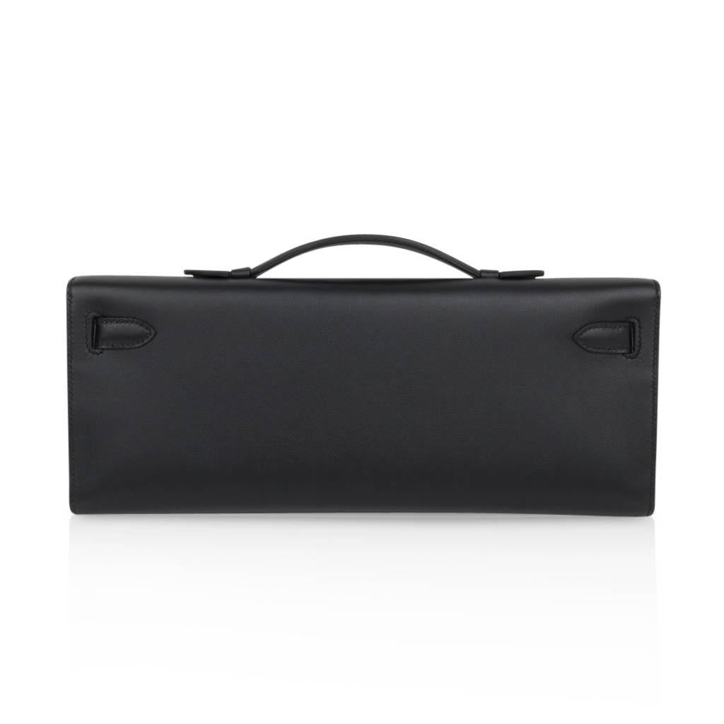 Hermes Kelly Cut Clutch Bag Black Palladium Hardware Swift Leather In New Condition In Miami, FL