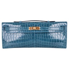 hermes kelly cut crocodile Hermes Kelly Cut Clutch Bag Blue Colvert Crocodile Gold Hardware