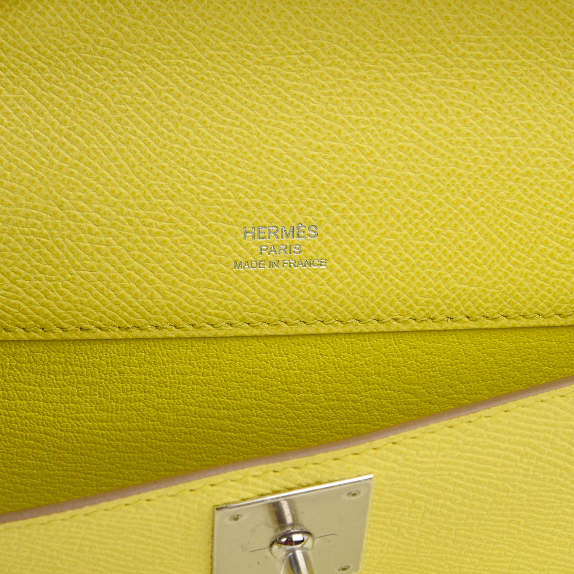 Women's Hermes Kelly Cut Clutch Bag Fresh Souffre Yellow Epsom Palladium Rare New w/Box