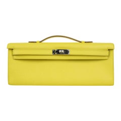 Hermès Kelly Cut Clutch Bag Fresh Souffre Yellow Epsom Palladium Rare New w/Box