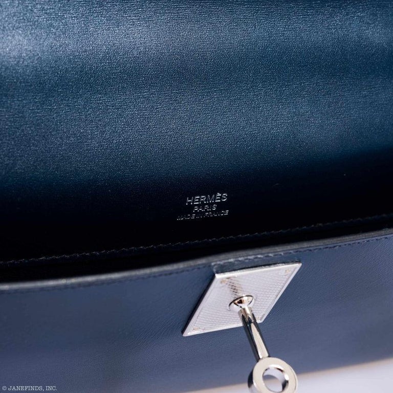 HERMES Kelly Pochette Bag Clutch Bleu de Prusse Palladium Hardware