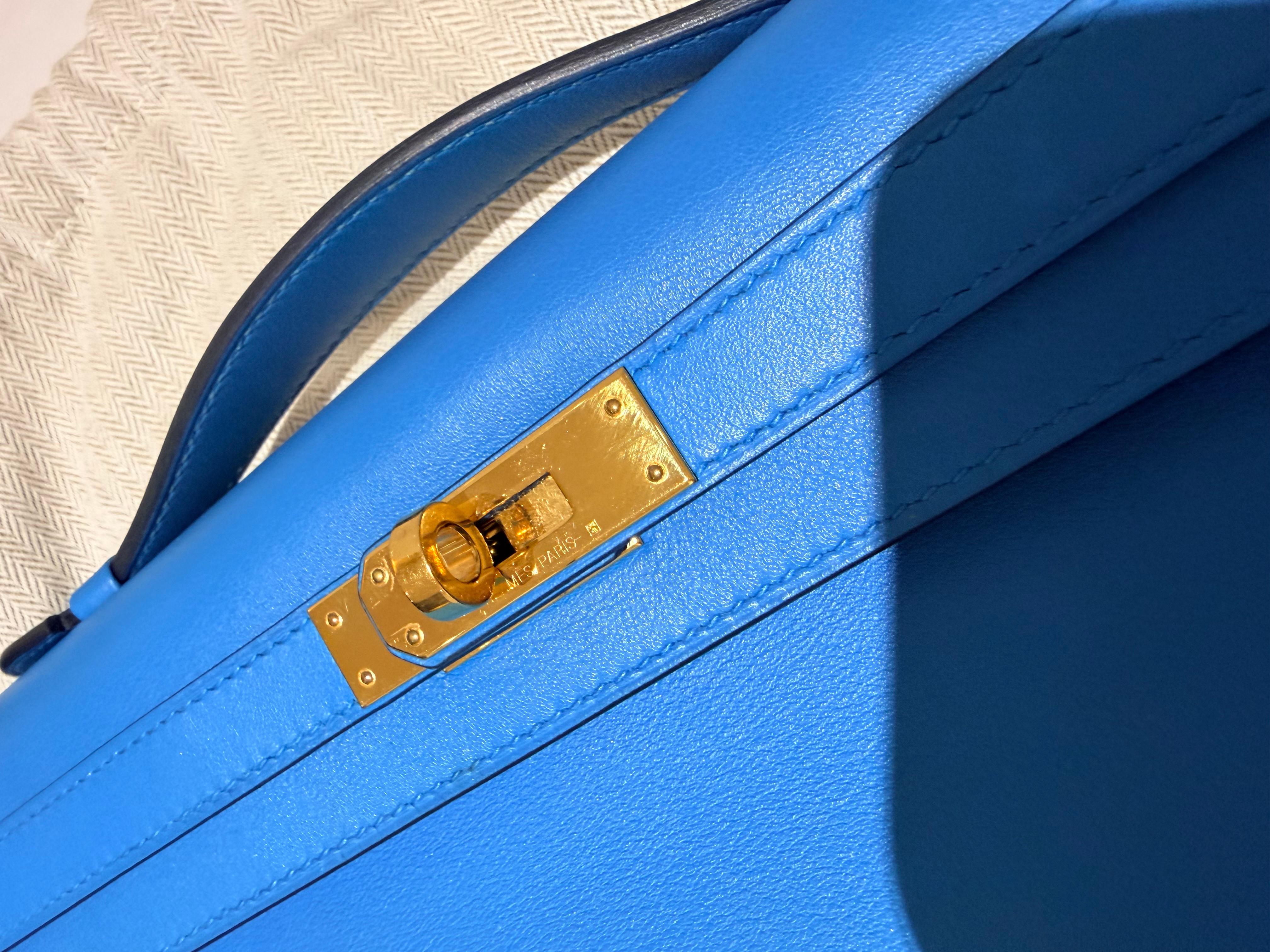 Hermes Kelly Cut clutch Blue Franc Swift Gold Hardware en vente 2