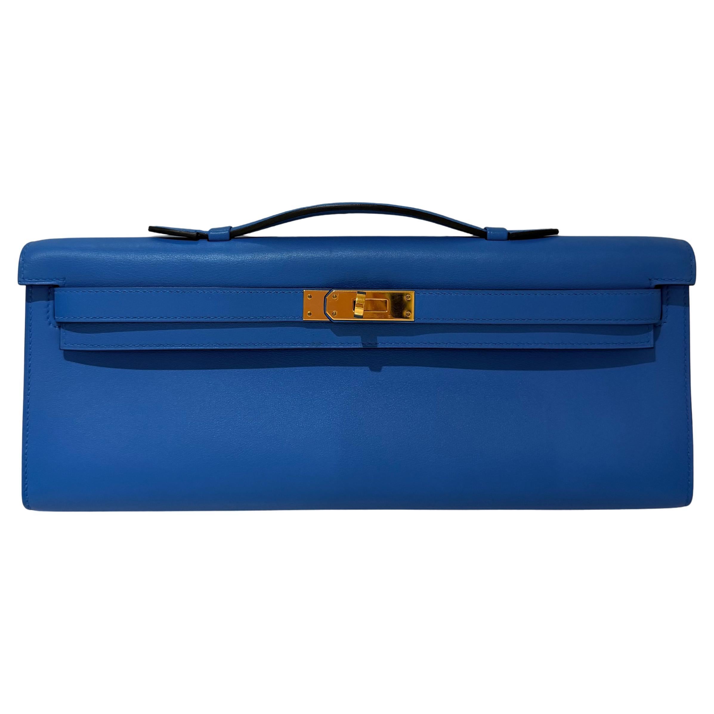 Hermes Kelly Cut clutch Blue Franc Swift Gold Hardware