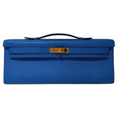 Hermes Kelly Cut clutch Blue Franc Swift Gold Hardware