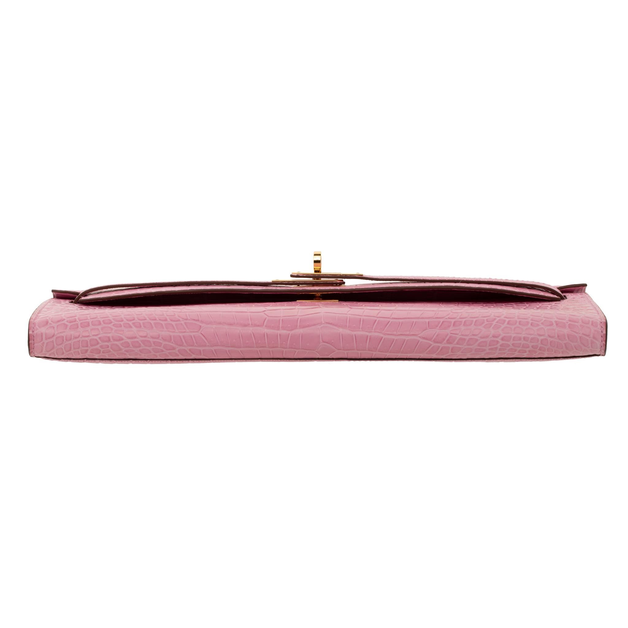 Hermès Kelly Cut Clutch Bubblegum Matte Porosus Krokodil Gold Hardware 5