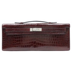 Hermès Kelly Cut Clutch, Crocodile Leather Burgundy w GH