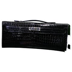 HERMES Kelly Cut Clutch aus schwarzem Porosus-Krokodil