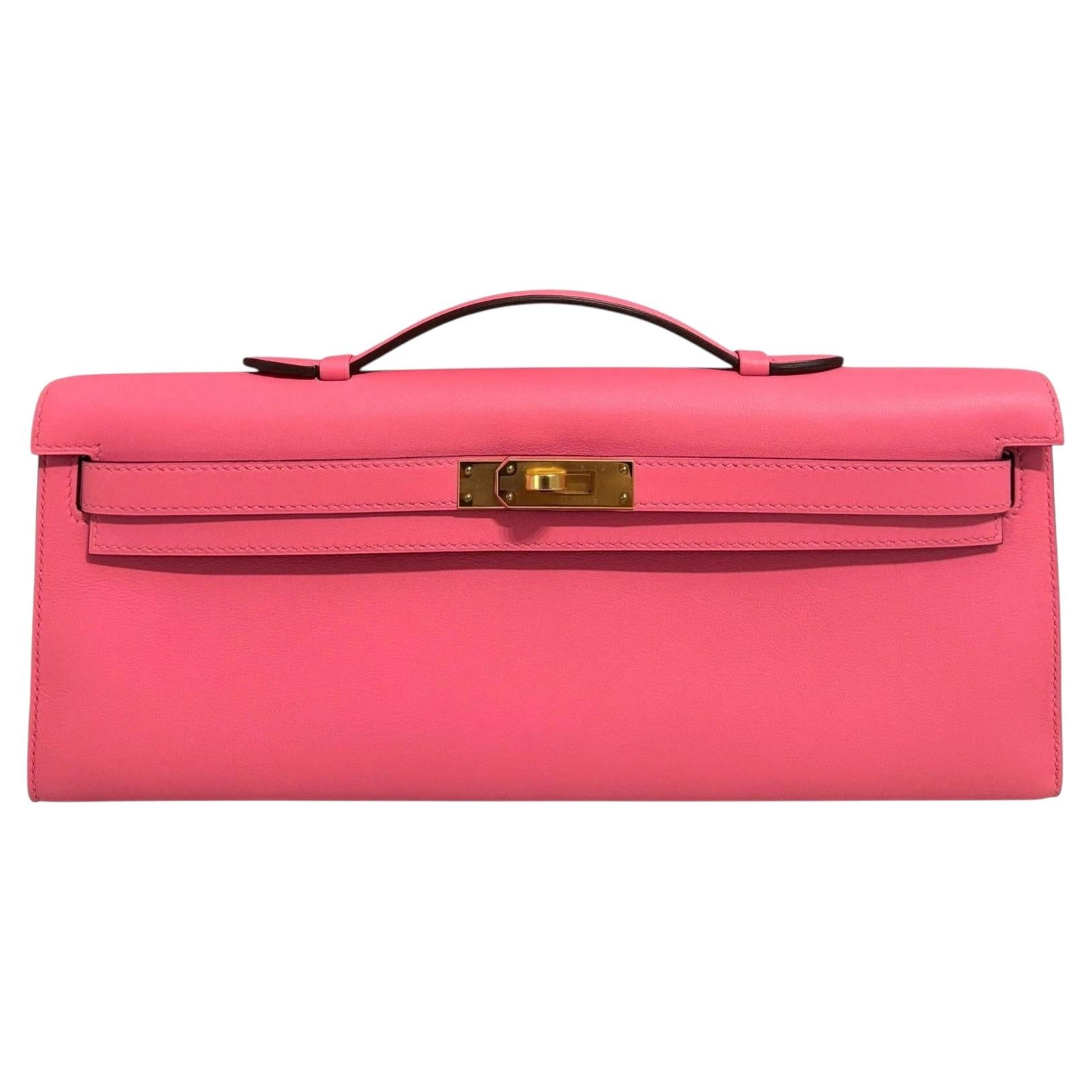 Hermes Kelly Cut Clutch Rose Azalee Azalea Pink Swift Leather Gold Hardware Rare