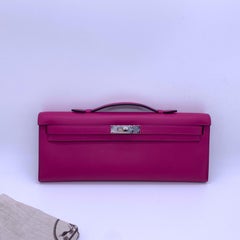 Hermes Kelly Cut Clutch Swift in pelle rosa Pourpre PHW Borsa Timbro D 2019
