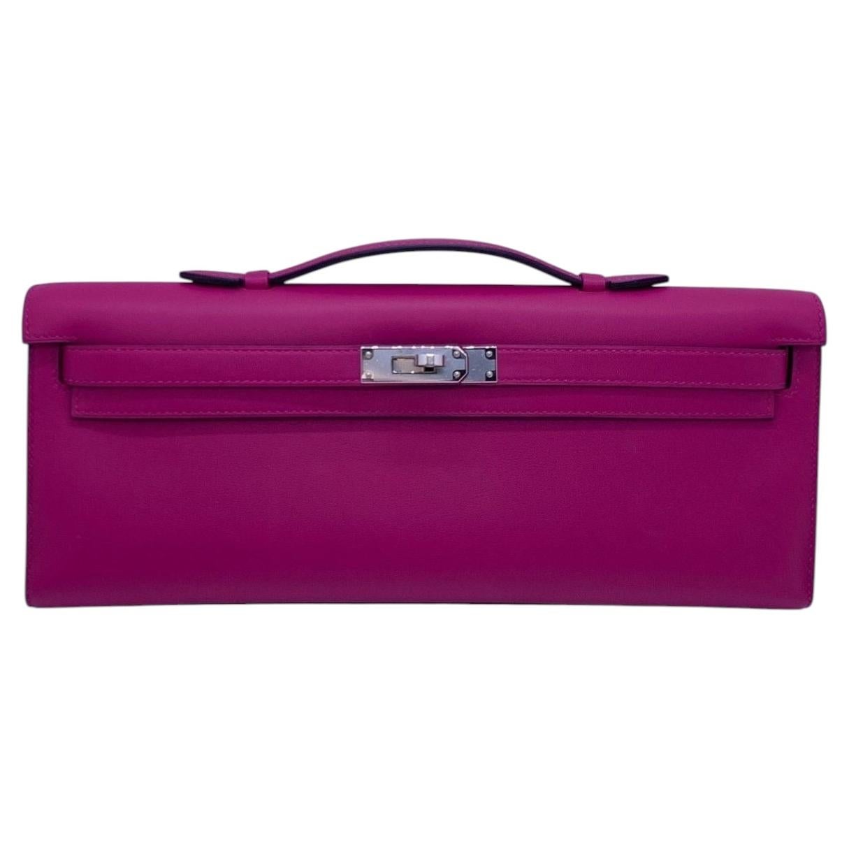 Hermes Kelly Cut Clutch Swift Leather Rose Pourpre PHW Bag Stamp D 2019