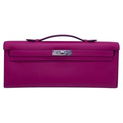 Hermes Kelly Cut Clutch Swift in pelle rosa Pourpre PHW Borsa Timbro D 2019