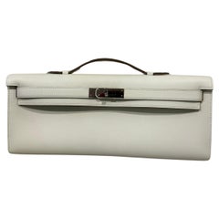 Hermes Kelly cut craie palladium hardware clutch bag