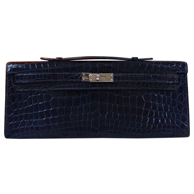 Hermès Kelly Cut Crocodile Blue Marine Bag