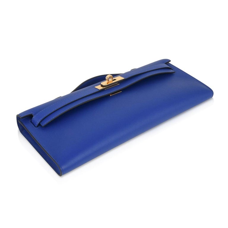 Hermes Kelly Cut Electric Blue Clutch Bag Gold Hardware Swift Leather