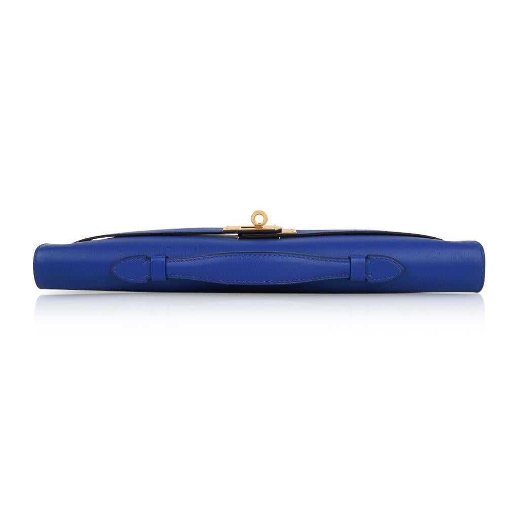 Purple Hermes Kelly Cut Electric Blue Clutch Bag Gold Hardware Swift Leather