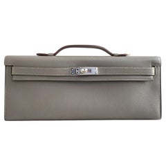 Hermes Kelly Cut Etain Swift Leather Palladium Hardware Clutch