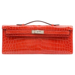 Hermès Kelly Cut Geranium Crocodile Clutch