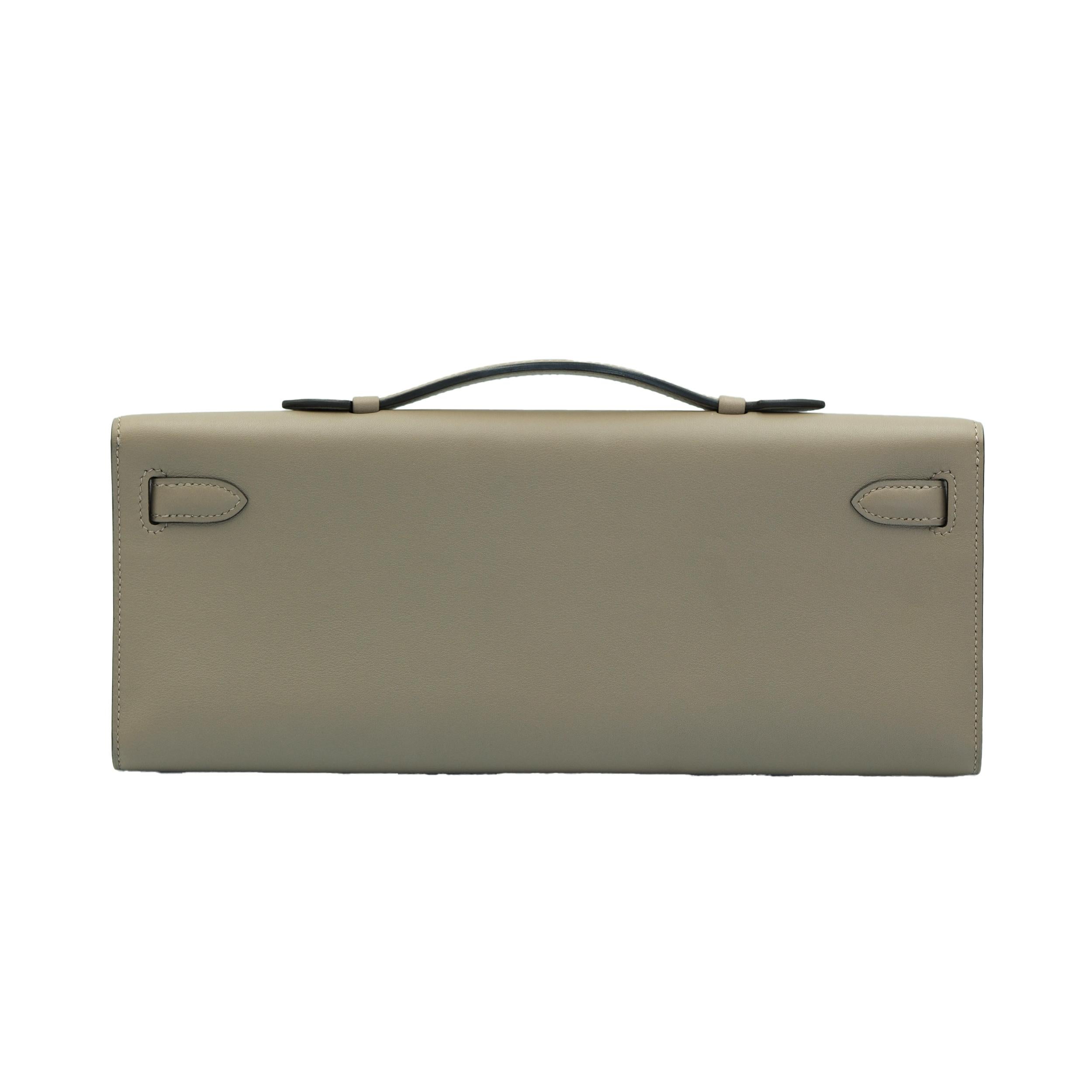 Hermes Kelly Cut Gris Asphalt Swift avec quincaillerie dorée Excellent état - En vente à North Miami Beach, FL