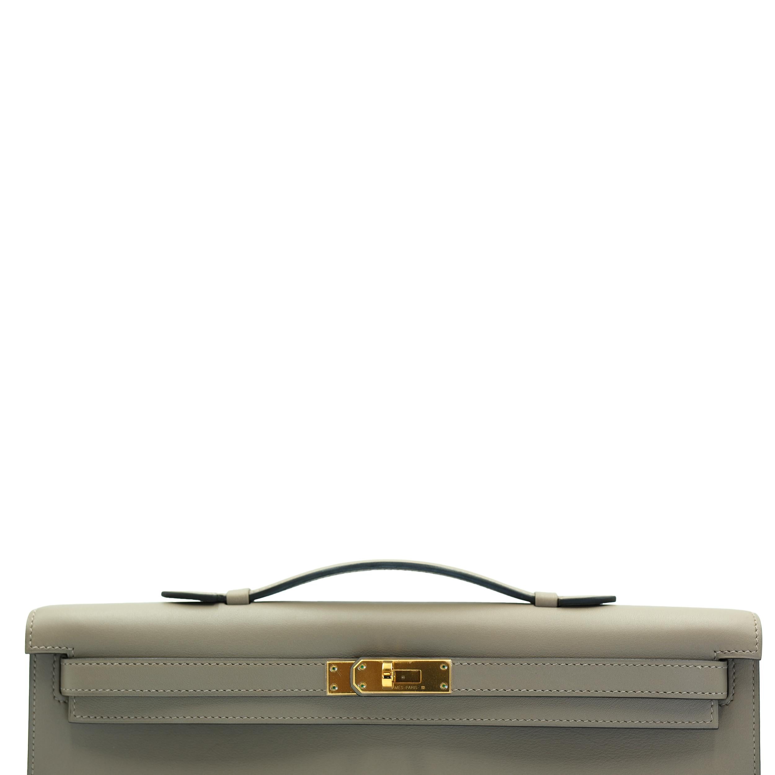 Hermes Kelly Cut Gris Asphalt Swift avec quincaillerie dorée en vente 3
