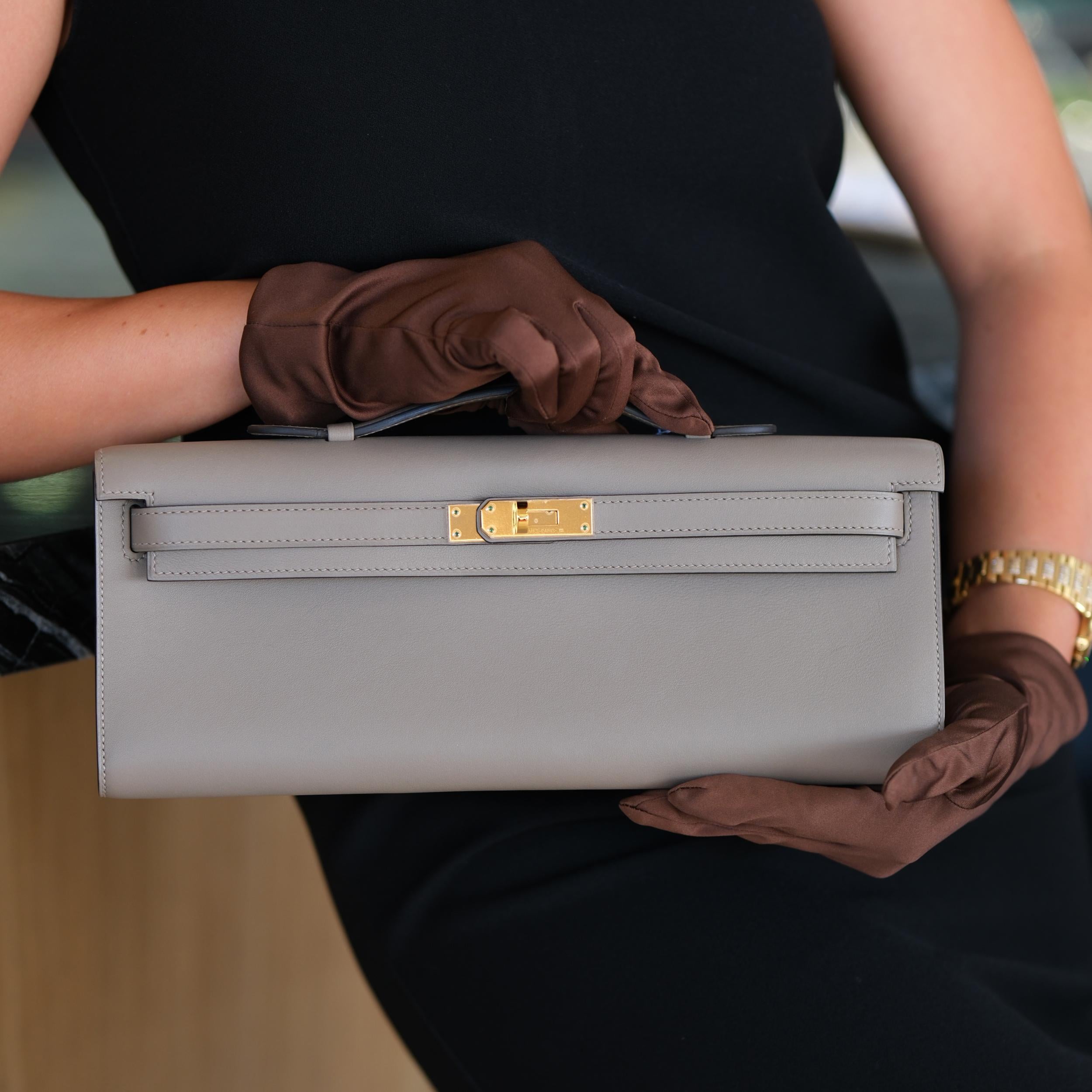 Hermes Kelly Cut Gris Asphalt Swift avec quincaillerie dorée en vente 4