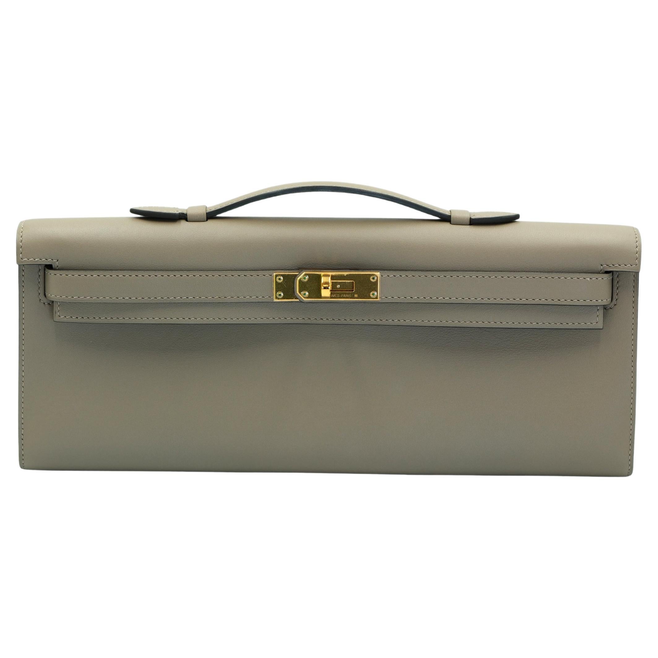 Hermes Kelly Cut Gris Asphalt Swift avec quincaillerie dorée en vente