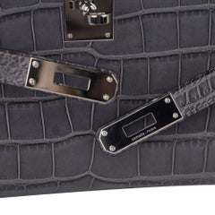 Hermes Kelly Cut Gris Paris Grey Matte Alligator Palladium Hardware Clutch Bag