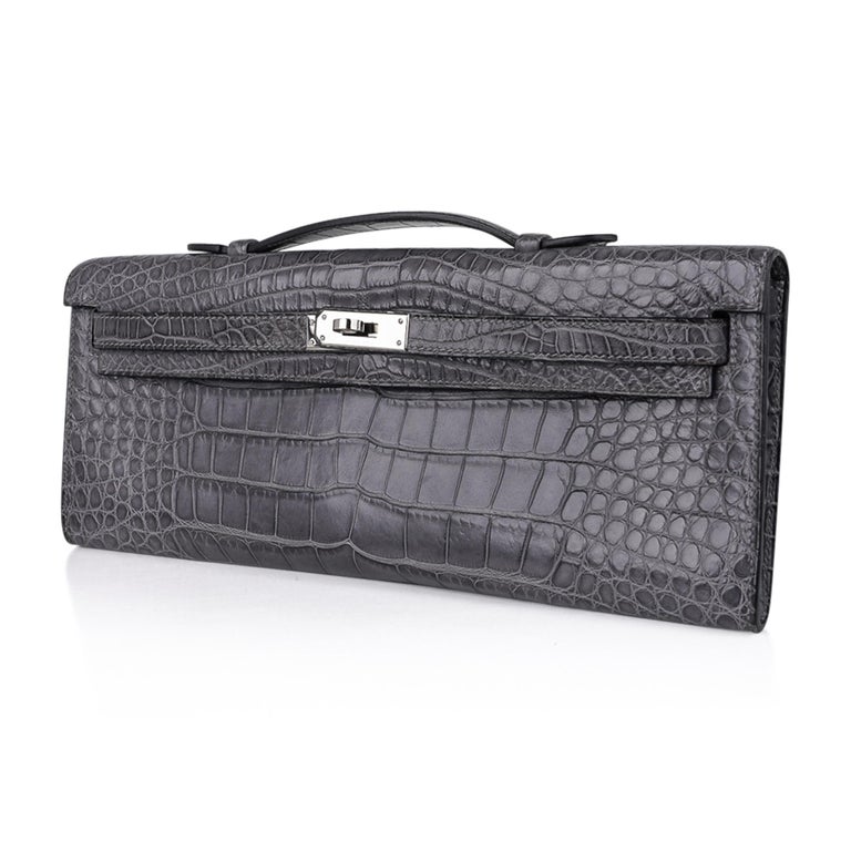 Hermes Kelly Cut Gris Paris Grey Matte Alligator Palladium Hardware Clutch  Bag at 1stDibs