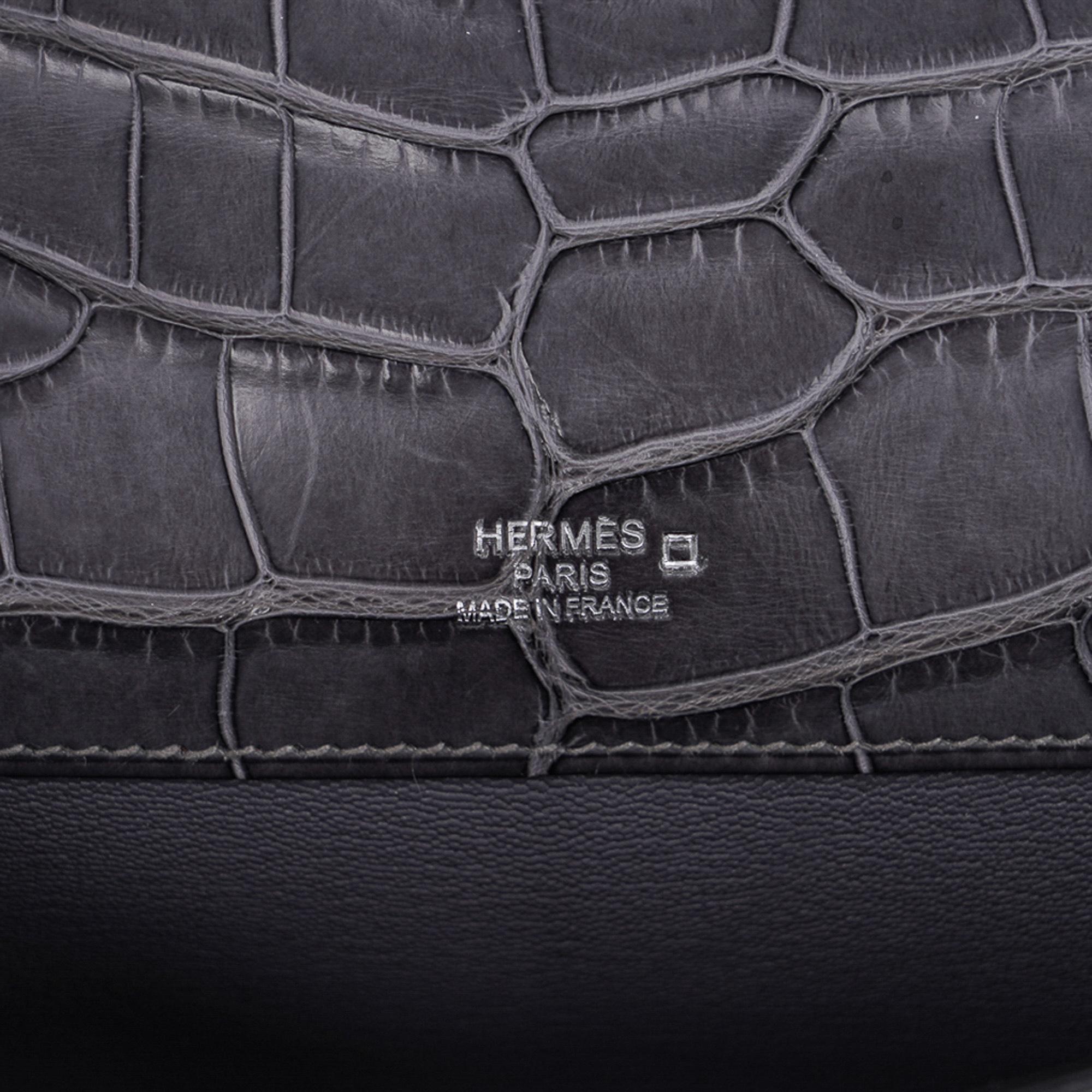 Women's Hermes Kelly Cut Gris Paris Grey Matte Alligator Palladium Hardware Clutch Bag 