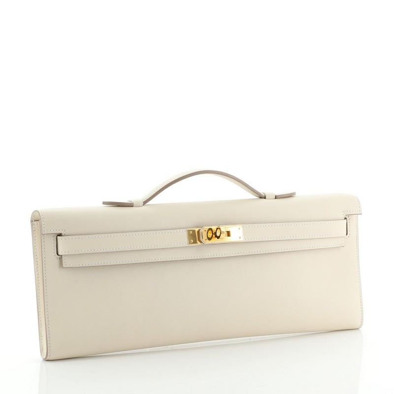 Beige Hermes Kelly Cut Pochette Swift