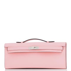Hermes Kelly Cut Rose Sakura Pale Pink Pochette Clutch Swift New RARE