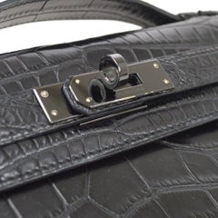 HERMES Kelly Cut So Black Alligator Exotic Black Hardware Top Handle Clutch Bag
