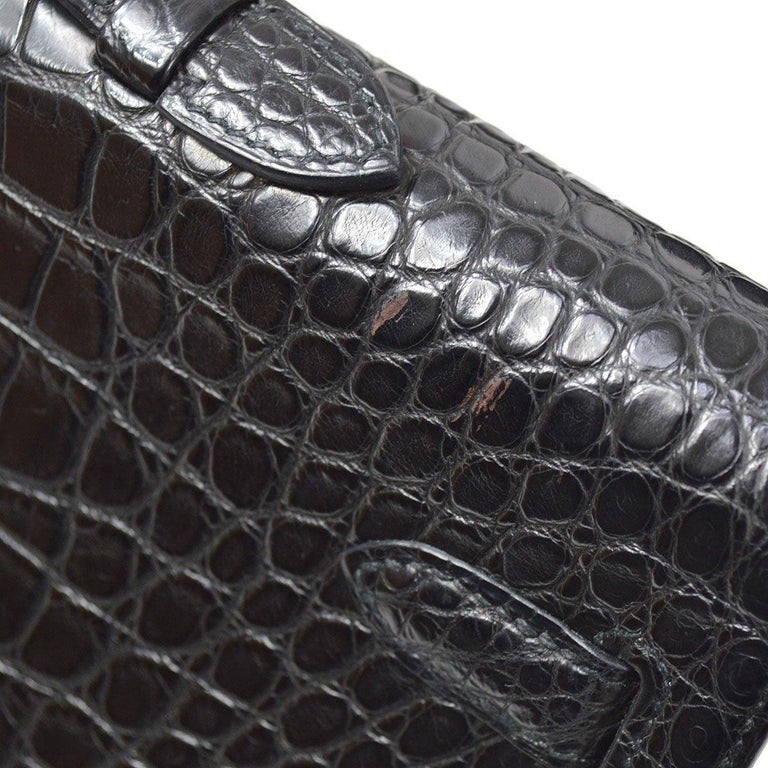 Women's HERMES Kelly Cut So Black Alligator Exotic Black Hardware Top Handle Clutch Bag