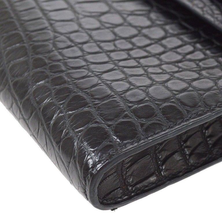 HERMES Kelly Cut So Black Alligator Exotic Black Hardware Top Handle Clutch Bag 2