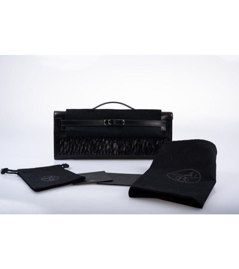 Hermès Kelly Cut So-Black Calf Box Leather with Feathers Black PVD Hardware For Sale 3