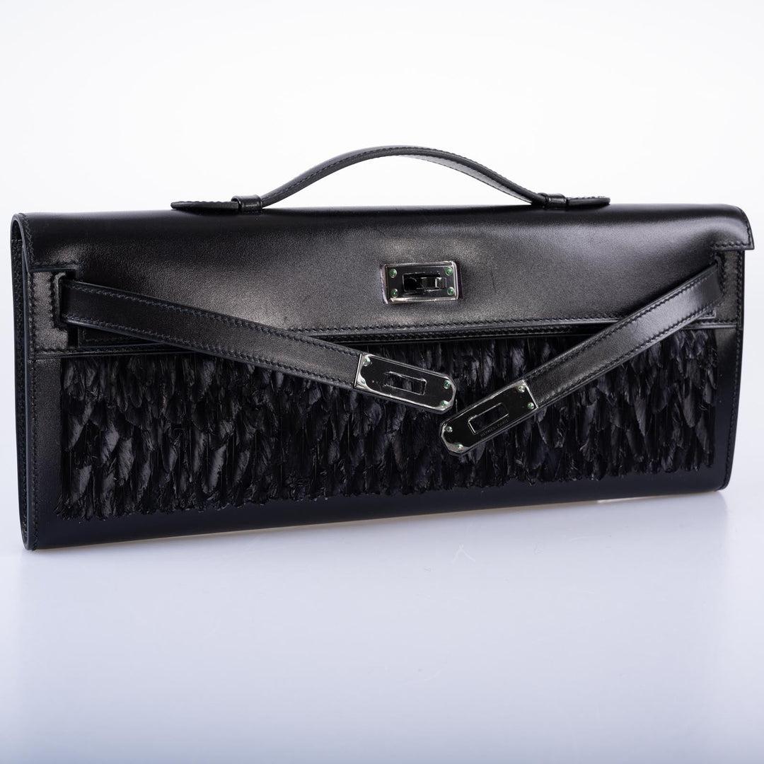 Women's Hermès Kelly Cut So-Black Calf Box Leather with Feathers Black PVD Hardware For Sale